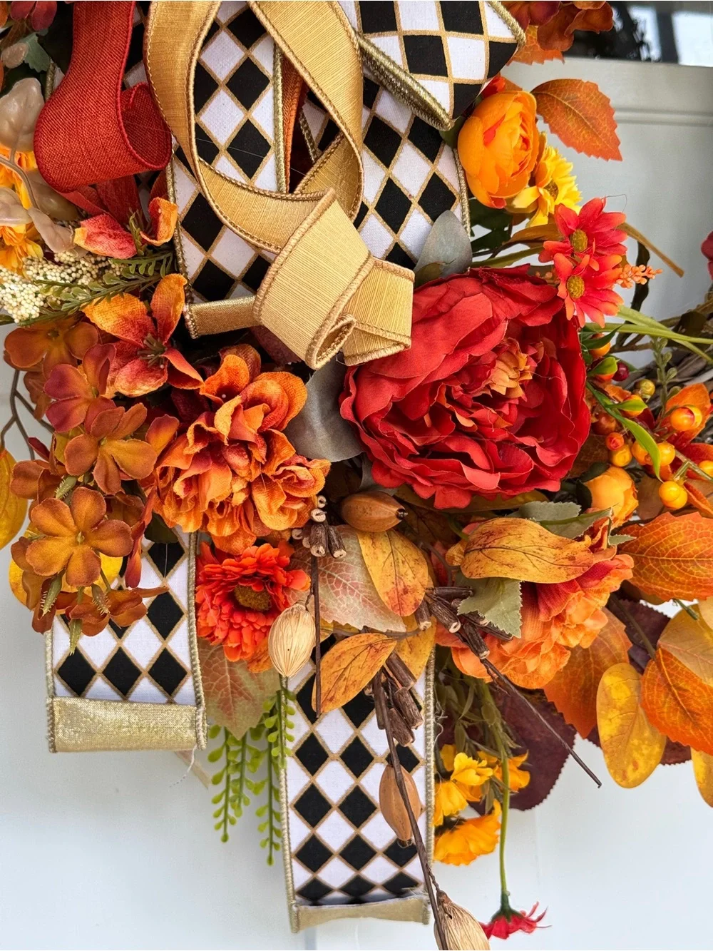 Bold Harlequin Fall Grapevine Wreath